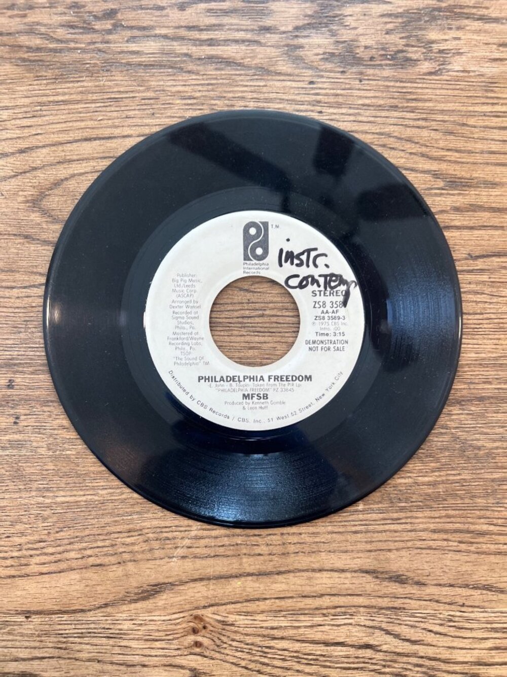 MFSB Philadelphia Freedom 7" Vinyl 45 RPM Promo Mono/Stereo ZS8 3589 1975 Rare